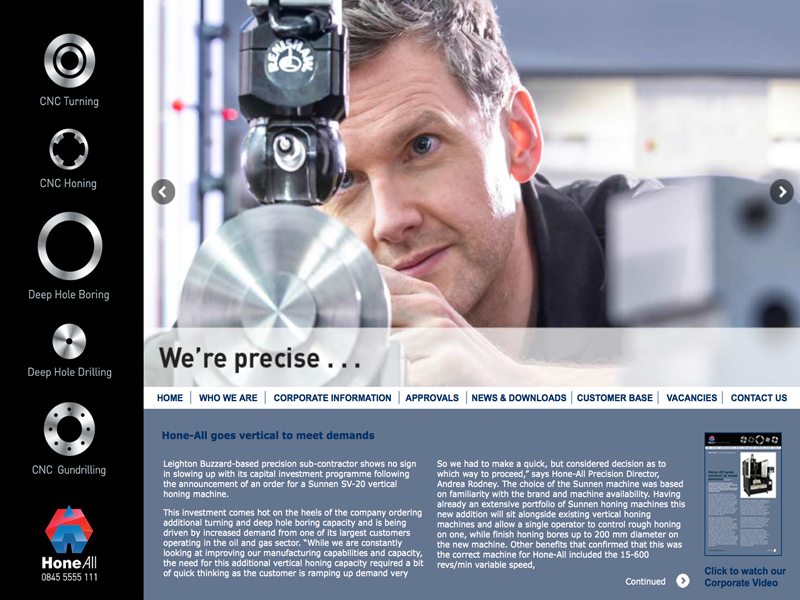 Hone-All Precision Limited Website Design and Management